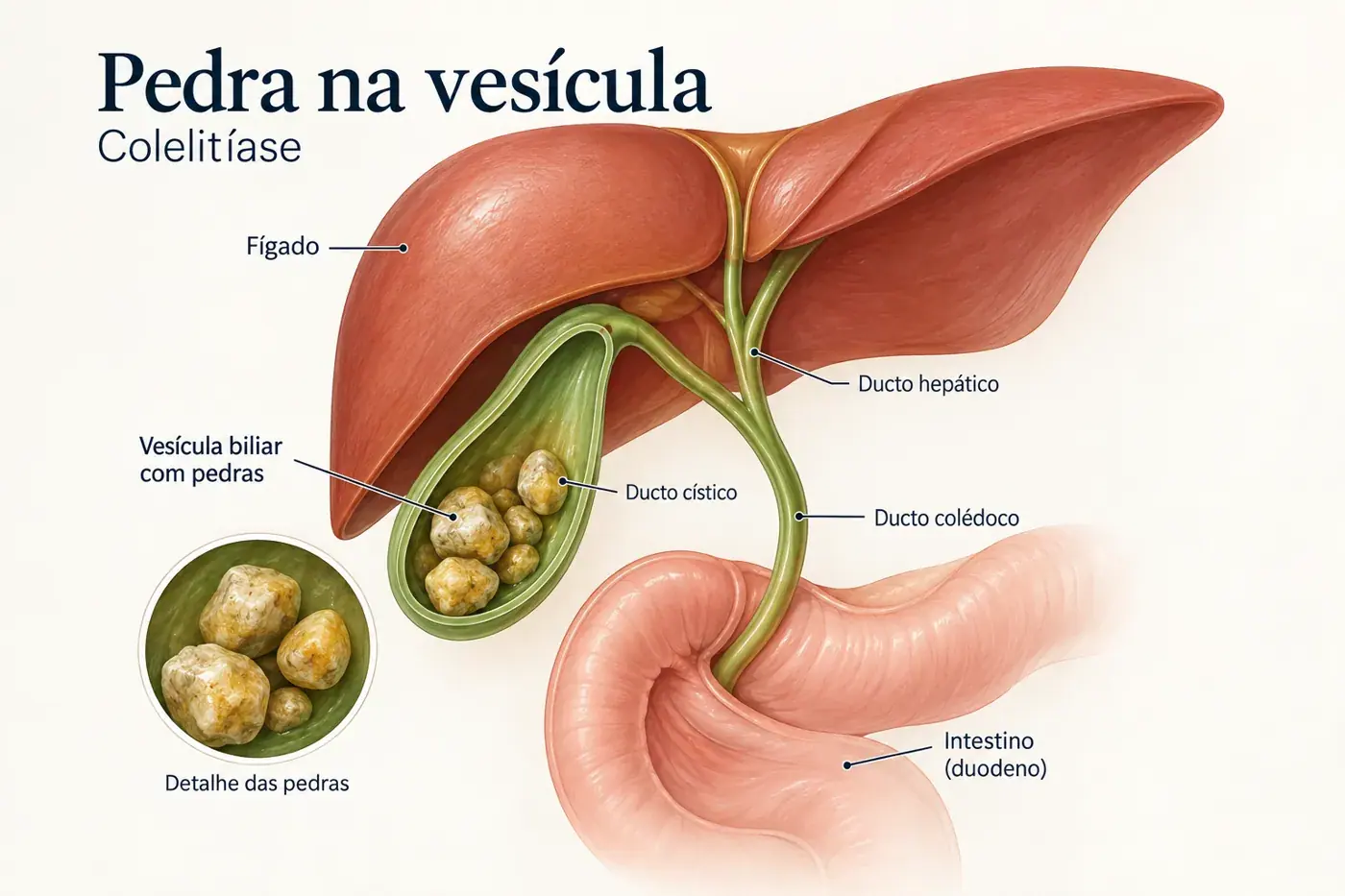 Ilustração anatômica de pedra na vesícula